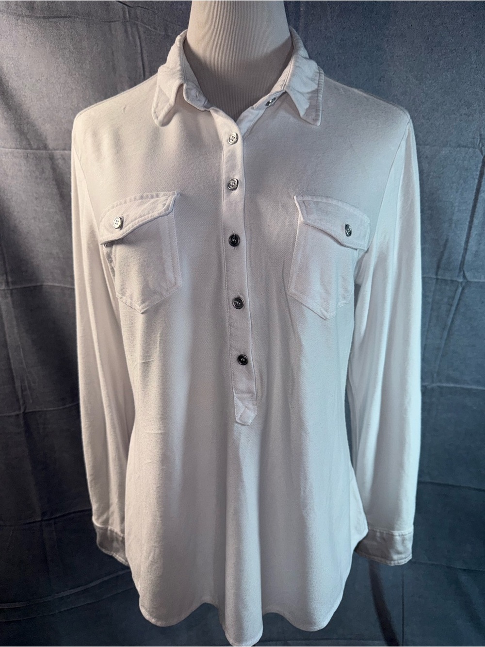 2229-Eden & Olivia Ivory Button-Front Pocket Blouse